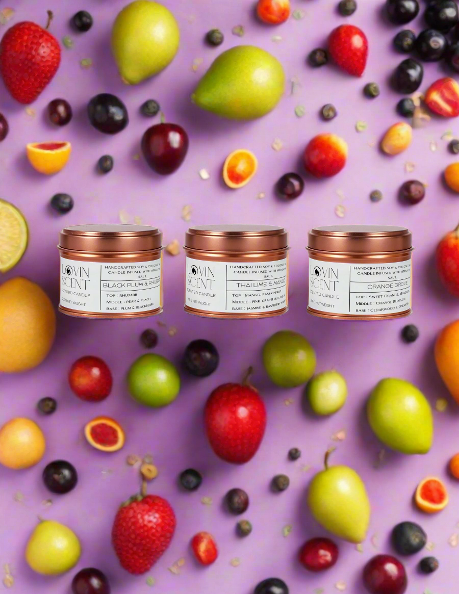 Three jars of SkinCeuticals skincare products surrounded by a variety of fruits on a purple background