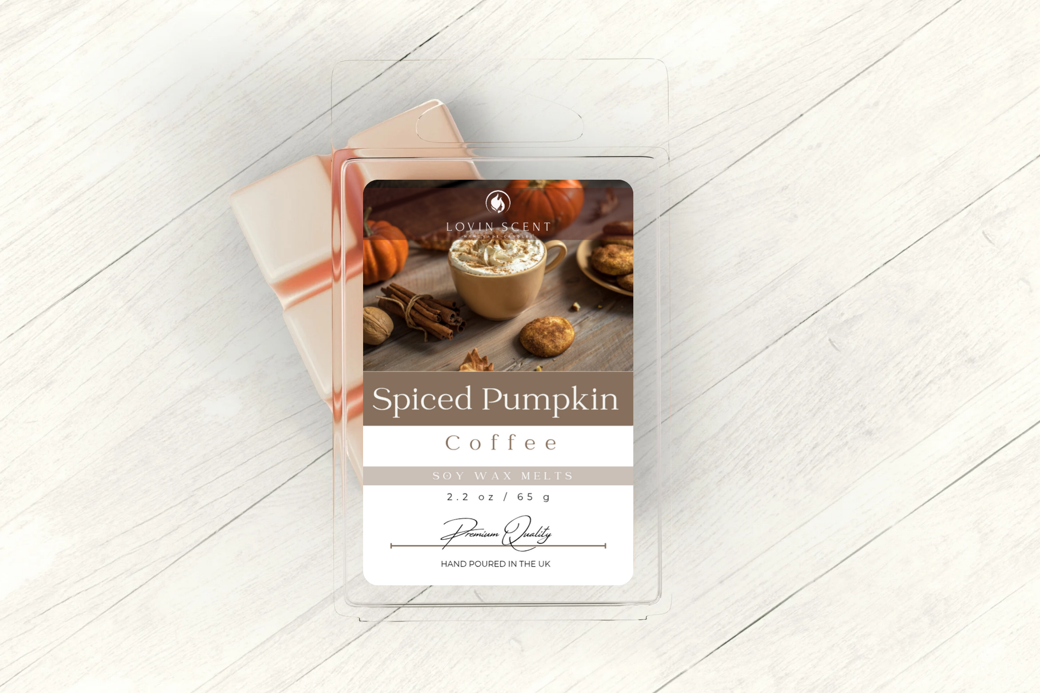 Spiced Pumpkin coffee package on a white surface