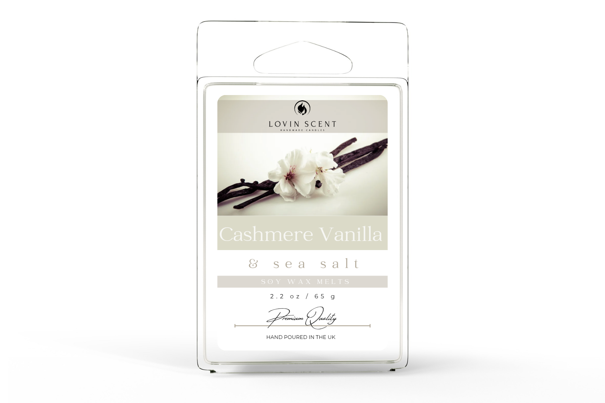 Lovin Scent Cashmere Vanilla wax melt packaging on a white background