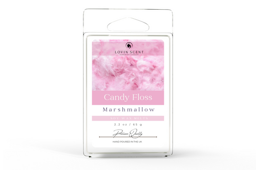 Marshmallow candy floss packaging with pink design on a white background