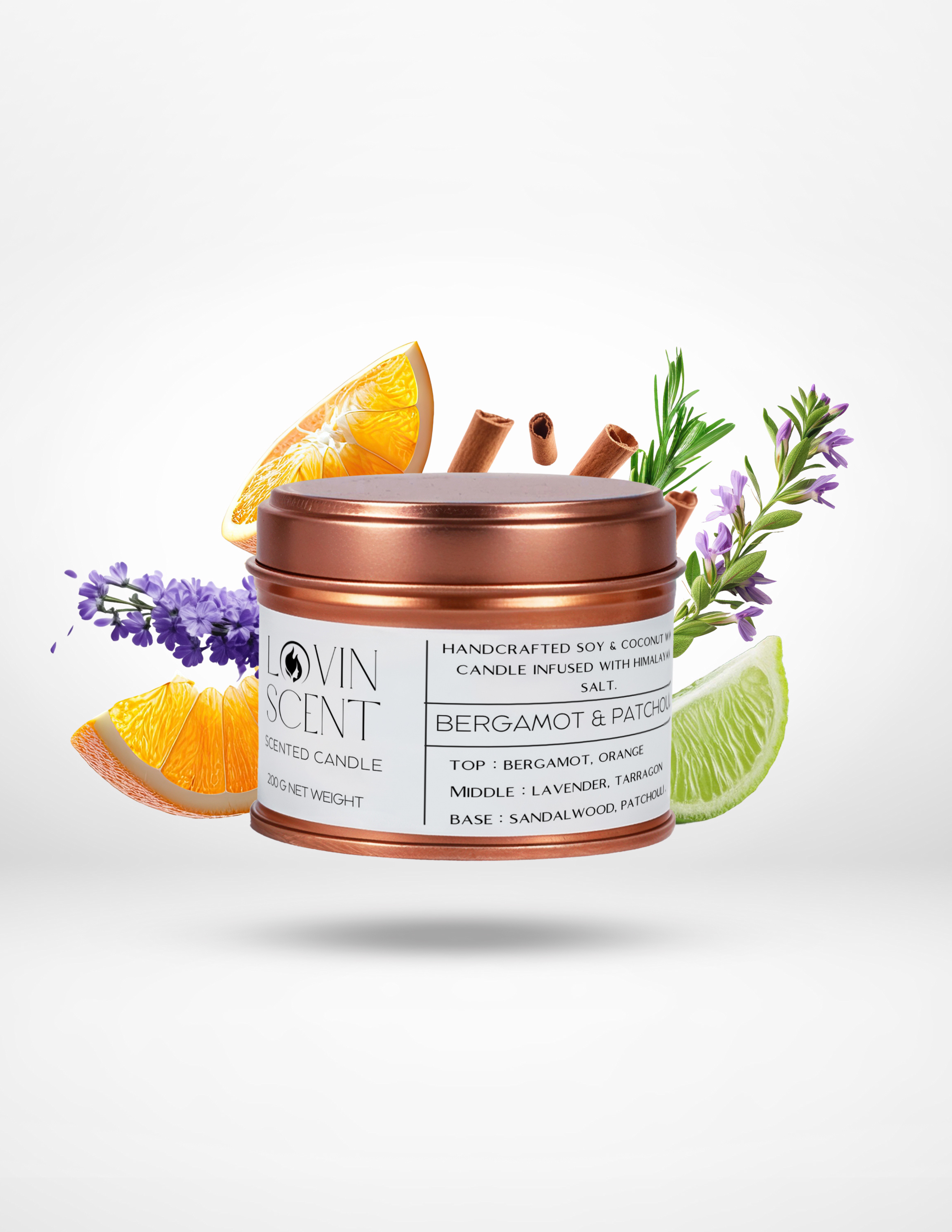 Candle jar with decorative elements on a white background