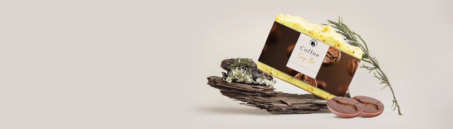 Candle with a coffee design on a decorative stand with a white background