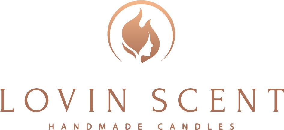 Logo of Lovin Scent with a flame design on a teal background